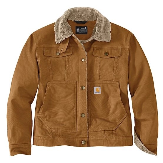 Carhartt Womens Rugged Flex Canvas Sherpa Lined Jacket Brown Oj6463-W Med Coat
